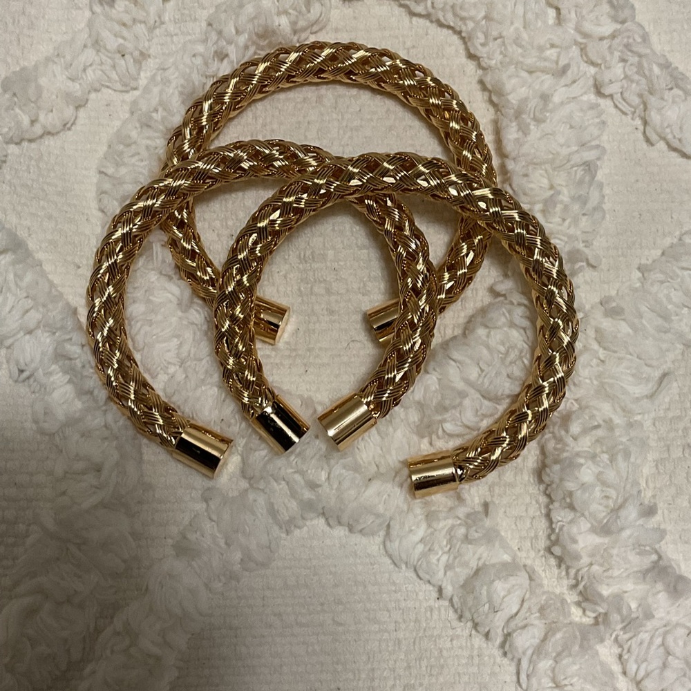 Gold Braided Cuff Bracelet Set